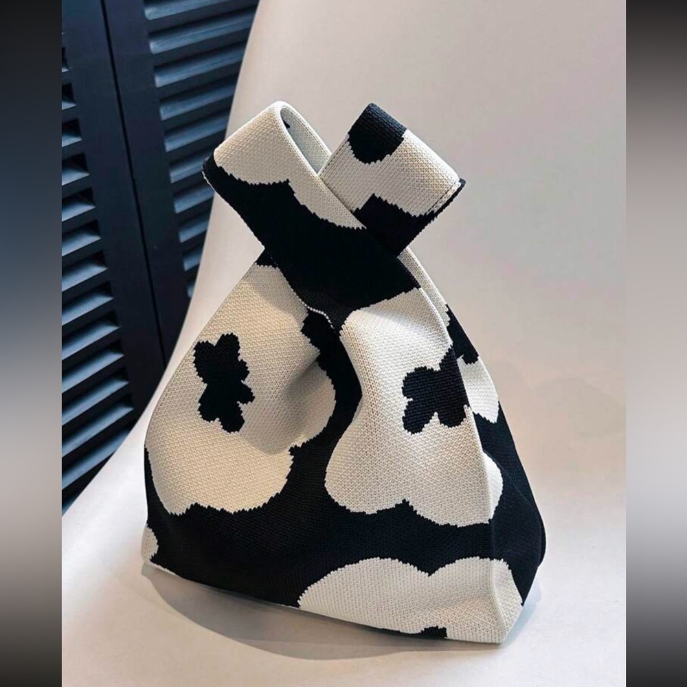Minimalist Crochet Bag Mini Black and White Floral Pattern